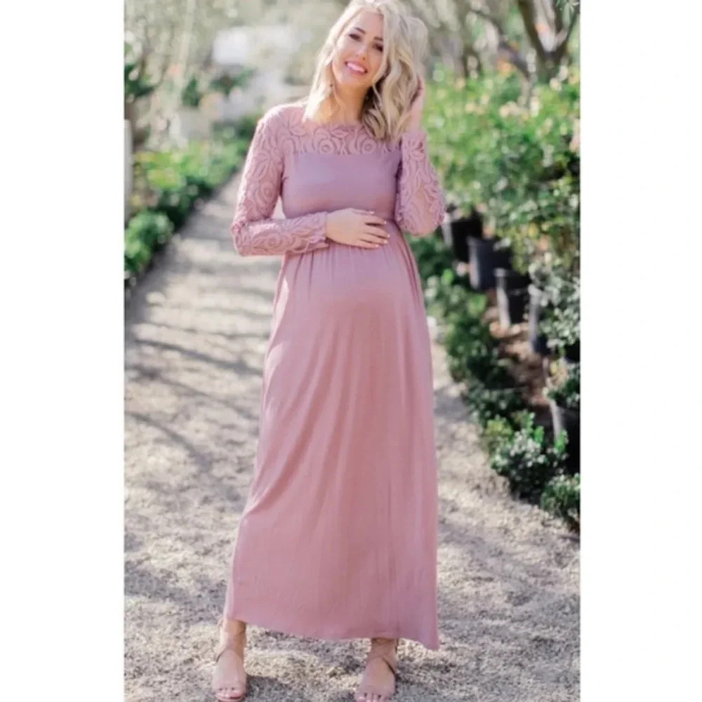 PinkBlush‎ lace sleeve maxi dress